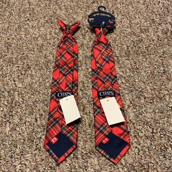 Bundle 2 new Chaps Clip-on Ties Red Tartan plaid Twins? - Picture 3 of 3
